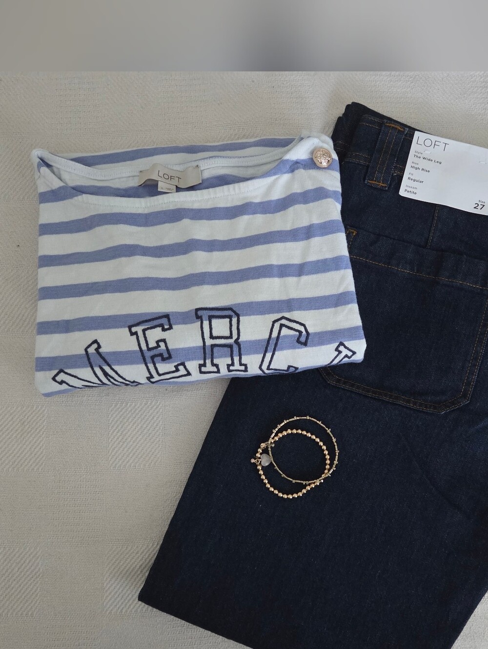 LOFT Blue And White Striped MERCI Longsleeve T-shirt